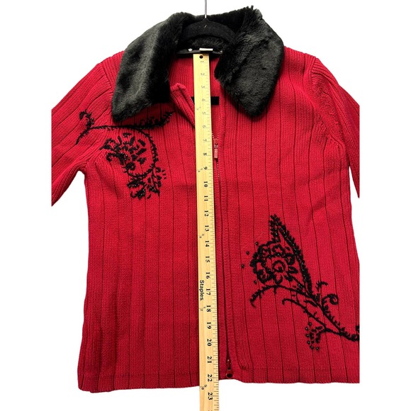 Hanna Anderson womans cable knit embroidered fur collar size medium - Picture 7 of 10
